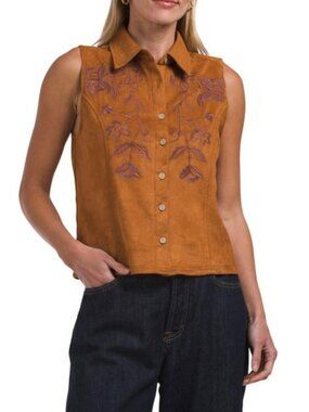 LIV LOS ANGELES Faux Suede Embroidered Vest